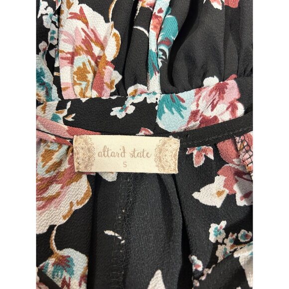 Altar'd State Floral Long Sleeve Blouse S Black Multicolor Polyester Women's Top - Picture 3 of 12